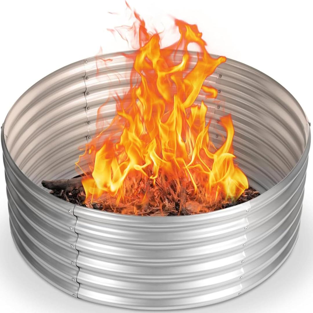 Toolterritary 48 inch Fire Pit Ring, 4FT Galvanized Fire Ring, Wood Burning Fire Pits Ring, Outdoor Fireplace Height 18 Inch, Round Camp Fire Ring, Bonfire Pit for Camping, Backyard (4x4x1.5FT)
