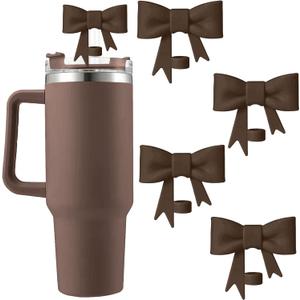 3Pcs Silicone Straw Toppers Covers for Stanley Cups 40/30oz 10mm(0.4in) Chocolate Dust-Proof Bow Straw Covers Toppers Suitbale for Stanley Cup Accessories Reusable Straws Caps