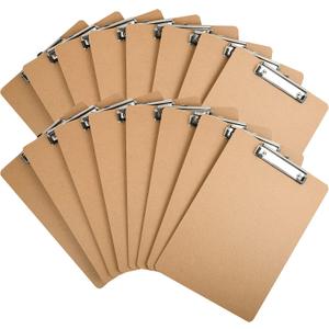 HappyHapi 16 Pack Clipboard 8.5 x 11 Letter Size Clip Boards Bulk, A4 Wooden Hardboard Office Clipboards Pack for Classroom, Work-Meetings, Brown