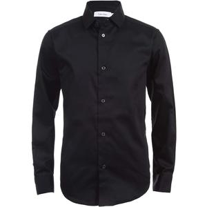 Calvin Klein boys Long Sleeve Sateen Dress Shirt, Button-down Style With Cuffs & Shirttail Hem (Black)