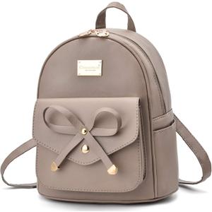 I IHAYNER Girls Bowknot Cute Leather Backpack Mini Backpack Purse for Women (Dark Apricot)
