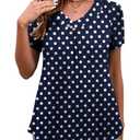 OIDUICOULD Womens Plus Size Tops Short Sleeve Shirts V Neck Casual Soft Blouse Navy Polka Dot 3X (Blue, XXXL)