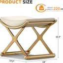CHSSIH Vanity Stool Chair for Makeup - Small Backless Leather Stool for Vanity - Modern Ottoman Bench Seat with Metal X Legs, Footstool for Bathroom & Living Room - Gold, 15"D x 17.7"W x 17.7"H