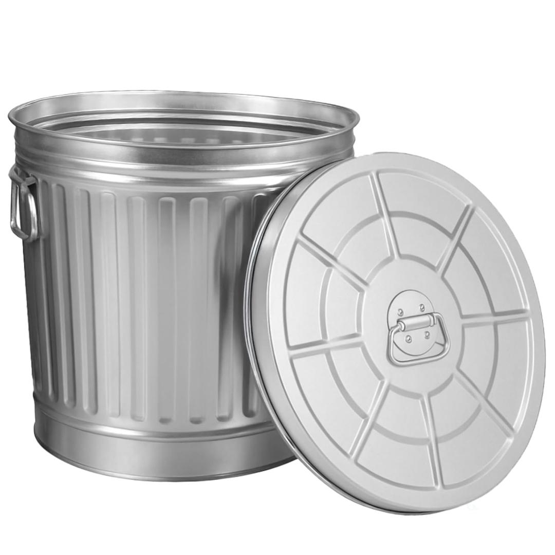 Gardenised Round Galvanized Steel, 7 Gallon Trash Can with Lid - Durable Metal Bucket for Backyard, Lawn, Garden and Yard Use - Weather-Resistant Garbage Can for Indoor and Outdoor, 13 inch