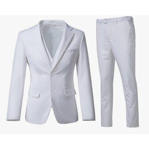 Men's 3 Piece Slim Fit Suit Set, Two Button Blazer Solid Jacket Vest Pants Wedding Business Suit M