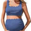 Summer Mae Scalloped Maternity Swimsuits for Women High Waist Bathing Suit Pregnancy Two-Piece Bikini Tie Knot Swimwear 12