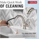 Delta Arvo 1 Hole Pull Down Bathroom Faucet with Sprayer, Brushed Nickel Single Hole Bathroom Sink Faucet with Pull Out Sprayer for Vanity, Push-Pop Drain, SpotShield Stainless 15840LF-SPPD