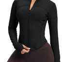 GYM RAINBOW Womens Zip Up Workout Jakcets Lightweight Slim Fit Running Athletic Jackets with Thumb Holes (X-Large, #1 Black)