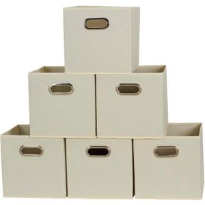 Household Essentials 82-1 Foldable Fabric Storage Bins | Set of 6 Cubby Cubes with Handles | Natural (Cream)