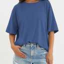 Women's Oversized T-Shirts Short Sleeve Crewneck Summer Tops Casual Loose Fit Workout Basic Tee Shirts (Blue, S)