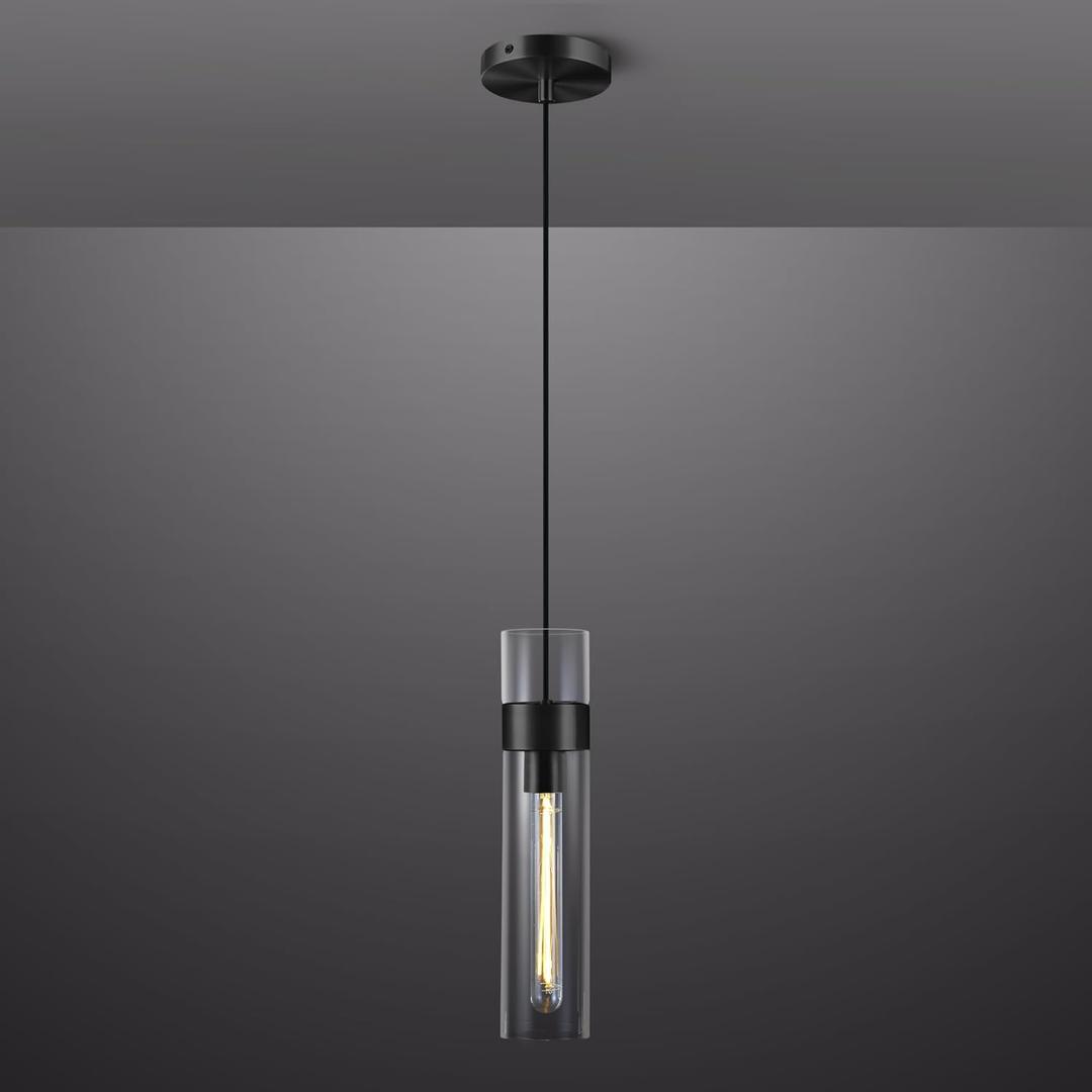 Modern Glass Black Pendant Lights Kitchen Island, Adjustable Cord Pendant Light Fixtures, Kitchen Pendant Lighting Over Island, Indoor Chandeliers for Bedroom Bathroom, Included Bulb