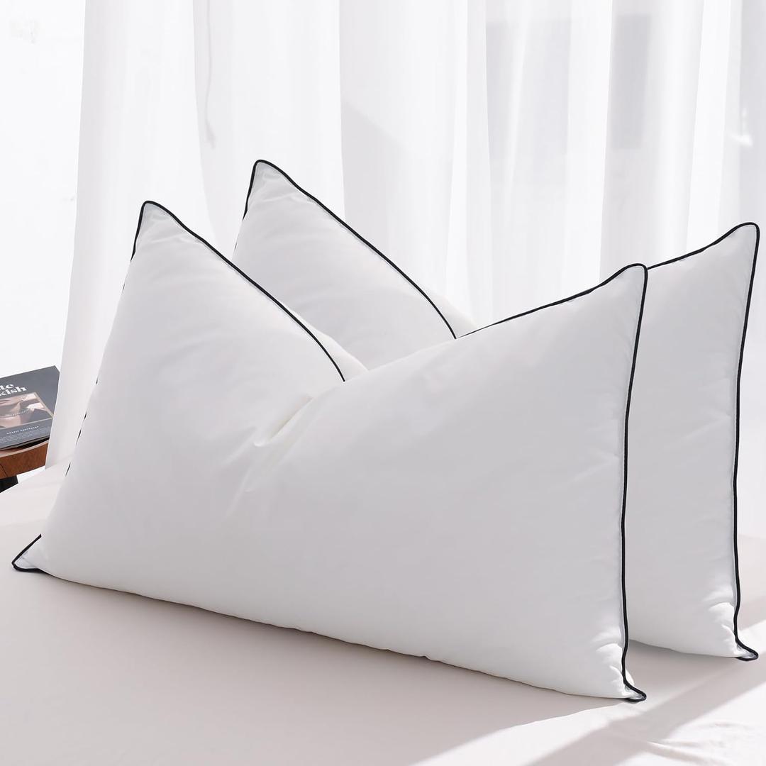 Feather Down Pillows King Size Set of 2, Luxury Hotel Collection Bed Pillow 2 Pack, Airyfil Powered Fillings & Feathers PillowFluffy Plush for Side Sleepers, Medium Firm, 20x36 in.