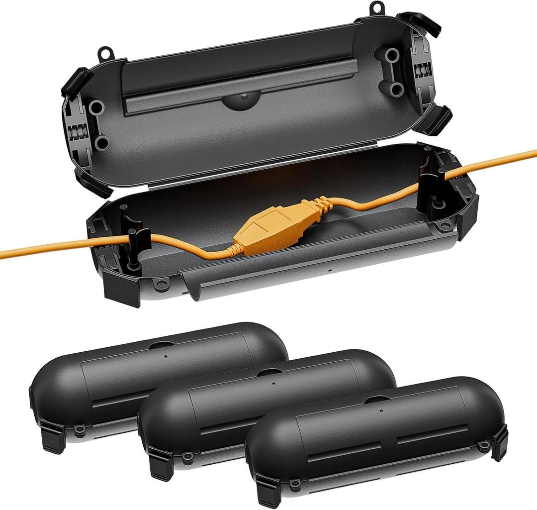 iwillink 4 Pack Outdoor Extension Cord Cover Waterproof - Weatherproof Electrical Connection Box for Outdoor Outlet, Plug, Socket, Christmas Holiday Decoration, Power Tool, Black
