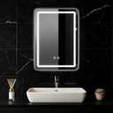 LED Bathroom Mirror, 16 x 24 Inch Anti-Fog Wall Mirror with Lights Stepless Dimmable, Lighted Bathroom Mirrors for Wall, Rectangle Bathroom Vanity Mirror with Front and Backlight, Vertically Only