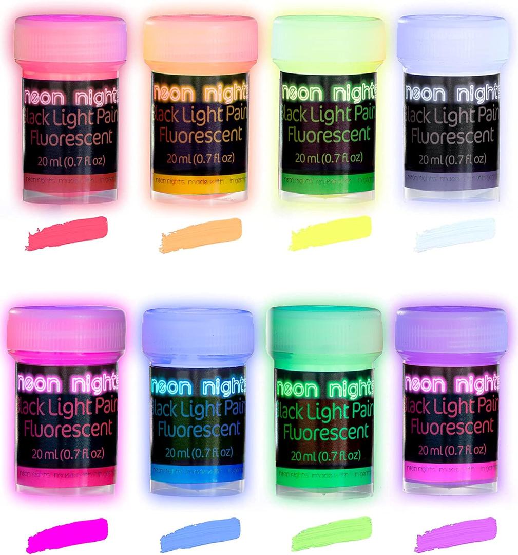 Glow in the Dark Paint - Pack of 8 Multi-Surface UV Paint Set - UV & Blacklight Activated, Self Luminous, 20mL - Perfect for Halloween and Holiday Decor, Easter Egg Painting Decoration