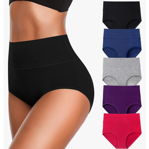 Women's High Waist Cotton Underwear Super Stretchy Briefs Full Coverage Panties Blue 5-Pack One Size Fits All XL/XXL