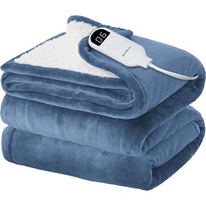 Bedsure Electric Blanket Twin  Soft Flannel Heated Blanket, Fast Heating with 10 Time Settings & 6 Heat Settings, Warm Gift for Grandma (62x84 inches, Blue)