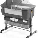 Bedside Sleeper Bedside Crib, Baby Bassinet 3 in 1 Travel Baby Crib Baby Bed with Breathable Net,Adjustable Portable Bed for Infant/Baby(Deep Grey)