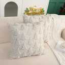 LUOYEHK Christmas Tree Throw Pillow Covers 1818 Set of 2 Winter Beige Faux Fur Sequin Decorative Pillow Cases Merry Christmas Fluffy Cushion Covers for Couch Sofa Bed