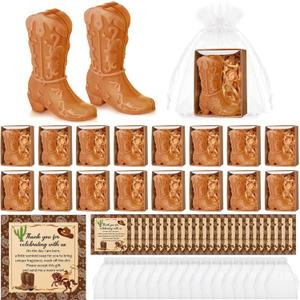 50 Sets Cowgirl Themed Soaps Baby Shower Favors, Handmade Scented Soap with Thank You Cards and Organza Bags for Guests Return Gift Gender Reveal Party Favors(Brown)