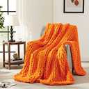 L'AGRATY Chunky Knit Blanket Throw: 50''x60'' Chenille Chunky Knitted Throw Blanket for Bed Couch - Handmade Thick Big Cable Knit Blanket - Large Chunky Crochet Rope Blanket for Home Decor(Orange)