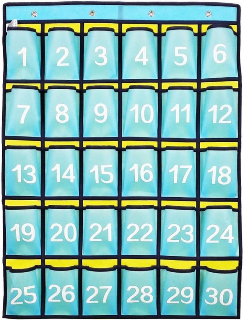 2 x Numbered Classroom Pocket Chart Hanging Organizer for Cell Phones Calculator Holders (30 POCKETS)