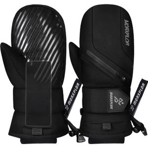 MORXPLOR Ski Mittens with Wrist Guards Low Profile,Double-Side Wrist Protection Pair Snowboarding Mitten (Small, Black)