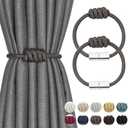 NICEEC 2 Pack Mini Magnetic Curtain Tiebacks Modern Simple Style Drape Tie Backs Elegant Hand Weave Rope Knot Decorative Curtain Holdbacks for Home & Office Window Drapery (Dark Grey)