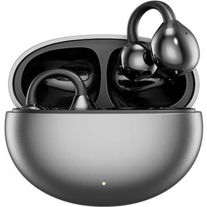 Clip on Earbuds Open Ear Wireless Bluetooth 5.4 Headphones,50H Play, Sports Over Ear Buds, Comfortable for Small Ears & Glasses Wearers, Workouts-Android/iOS (Black)