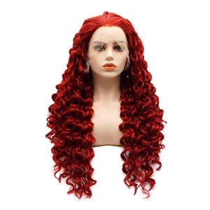 Hair Synthetic Lace Front Wig Curly Long 26inch Red Heavy Density Heat Resistant Realistic Wig