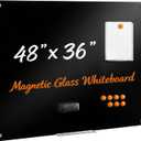 ELUNEX Floating Magnetic Tempered Glass Blackboard, 48x36in, Obsidian Black | Versatile 4 x 3 ft Floating Glass Blackboard for Offices, Classrooms and Studios