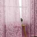 OVZME Blush Pink Sheer Curtains 84 inches Long 2 Panels for Living Room, Jacquard Clip Leaf Pattern Textured Light Filtering Window Semi Sheer Voile Drapes for Bedroom, Each Panel 42 x 84 Inch