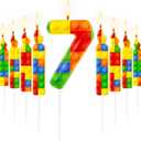 MTLEE 9 Pcs Building Block Candles Number 1-9 Building Block Candle Numeral Birthday Cake Topper Cupcake for Birthday Decoration Party Supplies (Number 7)