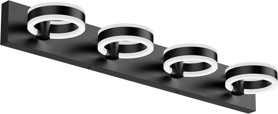 LED Bathroom Light Fixtures, 33inch Black Vanity Lights, Modern 4 Light Acrylic Wall Sconces, 350 Rotatable Wall Lighting Fixture Over Mirror