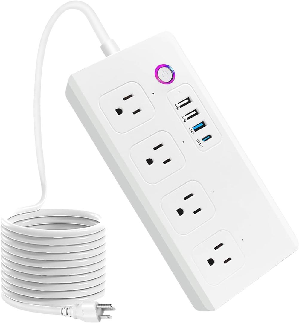 Smart Power Strip WiFi Surge Protector Extension Cord Voice Control Compatible with Alexa Google Assistant, 4 AC Outlets 4 USB Port, Individual Remotely Control, Timer Schedule, No Hub Required