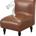 FUANGUI Armless Accent Chair Cover Slipcover, Waterproof PU Leather Stretch Chair Covers for Living Room Removable for Armless Chair Furniture Protector (