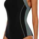 beautyin Women's One Piece Athletic Racerback Swimsuit Slimming Bathing Suit (Medium, Black Grey)