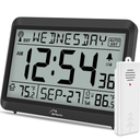 WallarGe Atomic Clock with Indoor Outdoor Temperature, Self-Setting Digital Wall Clock Battery Operated, 4 Time Zones, DST 8in.