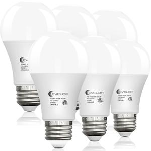 3 x evelor 6 Pack LED Light Bulbs,60 Watt Equivalent Daylight 5000K,A19 | Dimmable,Efficient 9W,800 Lumens White E26 Base LED Bulbs,15000 Hours,Ideal for Bedroom Living Study Room
