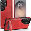 Designed for Samsung Galaxy S26 Ultra Leather Case with Stand, Protection Slim Adjustable Kickstand Phone Cover Compatible with Samsung Galaxy S26 Ultra (Red)