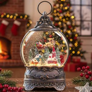 Christmas Snow Globe Water Lantern with Timer and Music, USB and Battery Operated Lighted Led Globe, Santa Snowglobe Table Decorations Indoor for Adults Home Holiday (Reindeer)