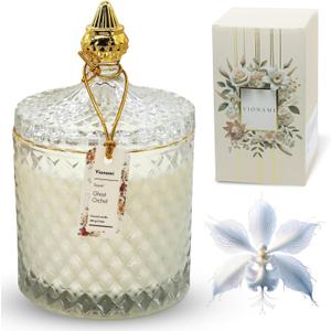 VIONAMI Luxury Scented Candle Gift Ghost Orchid Rare Flower Fragrance in Elegant Glass Jar, Decorative Soy Candles Gifts for Women, Long-Lasting 80 Hr, 14.8 oz, Luxury Candles for Women