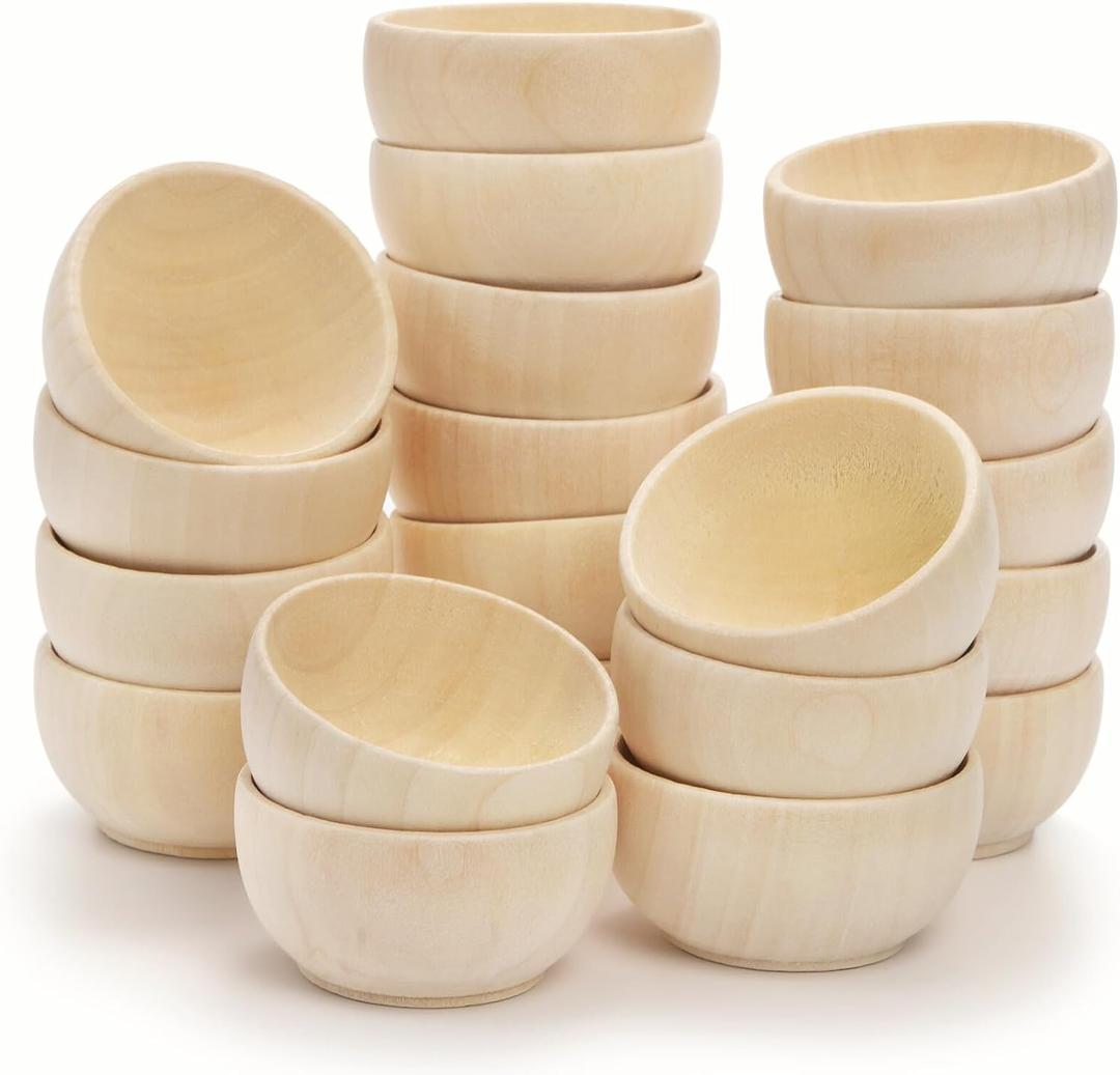 ZENFUN 20 Pack Wooden Pinch Bowls, Mini Unfinished Bowl Set for DIY Crafts, 1.5 oz Condiment Bowls, Small Round Bowl for Sorting, Dipping Sauce, Nuts, Spice, Candy, 1.1 x 2.1 Inches