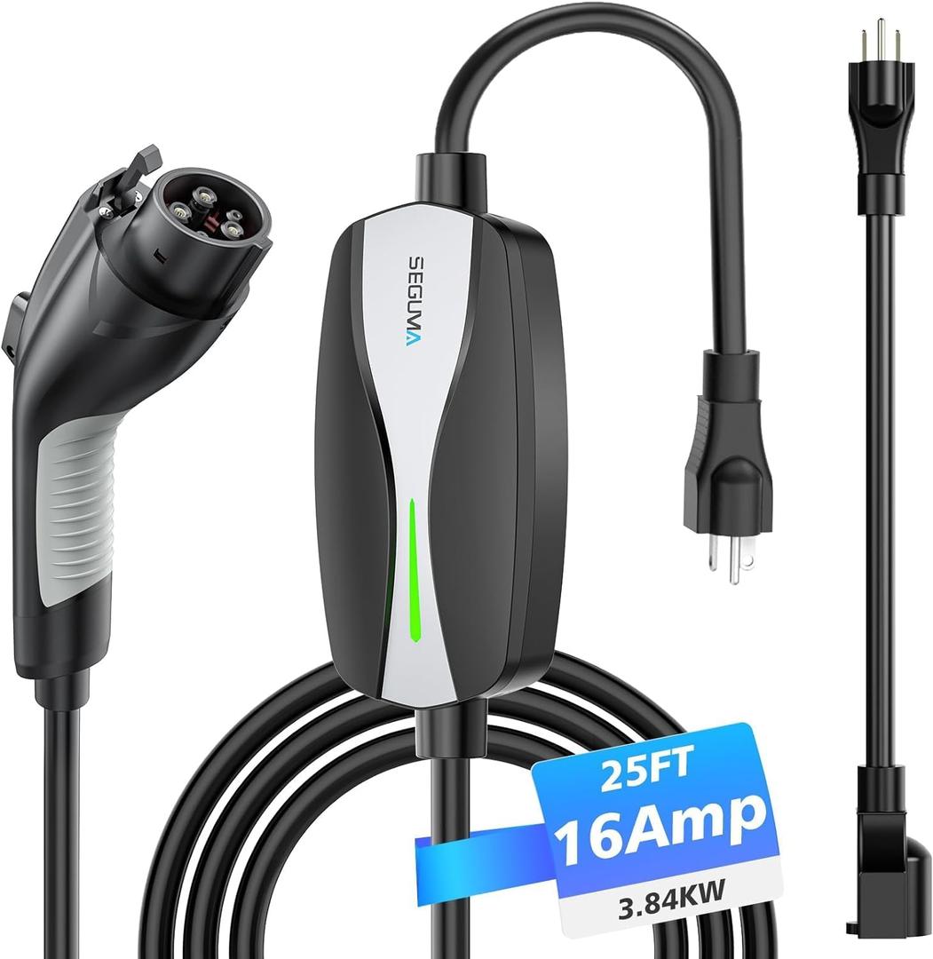 Level 1/2 EV Charger, 16Amp Electric Car Charger Portable EV Chargers 25FT Cable with NEMA 6-20 Plug and NEMA 5-15 Adapter, Home Mobile EV Charging Station for J1772 BEVs/PHEVs 110V-240V(Black)