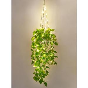 Mkono Fake Hanging Plant with Lights, Artificial Plants for Home Decor Indoor Macrame Plant Hanger with Fake Vines Greenery for Bedroom Bathroom Kitchen Office Decor (1)