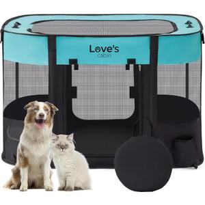 Love's Cabin Medium Dog Tent Crate, Portable Foldable Pop Up Dog Kennel Playpen with Carrying Case (Green) (Green-rectangle)