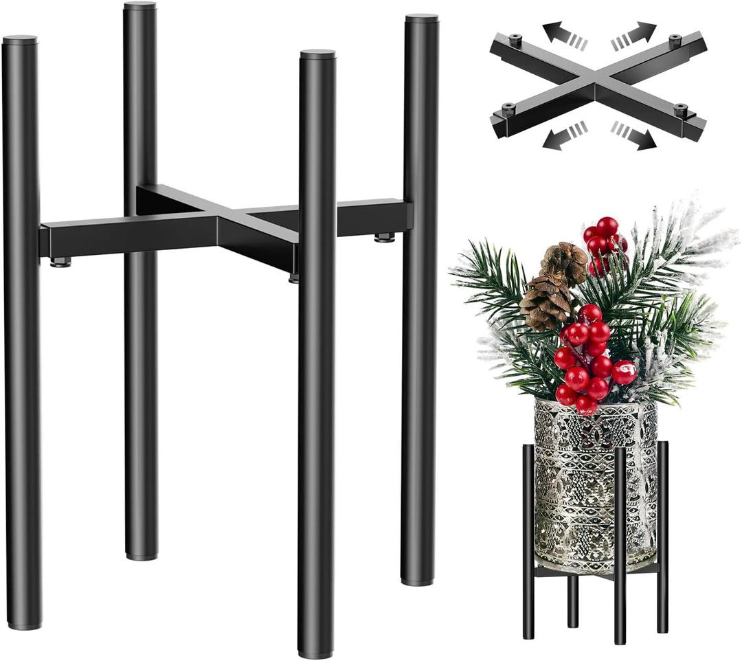 H HOMEXIN Metal Adjustable Plant Stand, Width 8-12 Inches, Corner Mid Century Holder for Indoor Outdoor Stable Display, Black