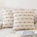 Boho Throw Pillow Covers 16x16 Set of 2 Modern Farmhouse Decorative Cushion Case Tufted Square Pillows Cover Neutral Pillow Cases Accent Pillowcase for Sofa,Couch,Bed,Beige and Brown