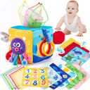 hahaland Baby Tissue Box Toy - Baby Toys 6-12 Months Montessori Toys for 6 Month Old with Textured Tails, Crinkle Tissues, Squeaky, Mirror, Play Silks Sensoy Scarves Baby Gifts 9 Month Old Travel Toys