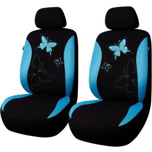 Flying Banner Butterfly car seat Covers ful Set Fashion Universal Lady Woman Female Rear Bench Split Colorized (Mint Blue, 2 Fronts - Lace)